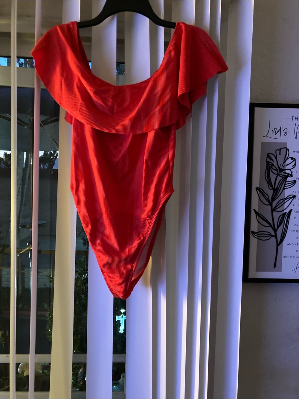 Fashion Nova Red Off-Shoulder One-Piece Swimsuit